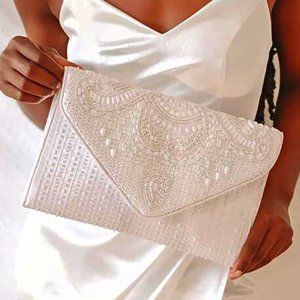 BRAND NEW - White Bridal Pearl Beaded Bag Clutch Crossbody Handbag